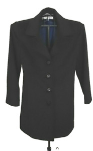 Larry Levine Black Wool Blend Women's Size 10 Trench Coat Button Front Pre-owned