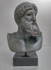 Zeus sculpture statue on black marble base green aged color effect