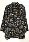 Sag Harbor Top Women 2XL Black Oriental Print Roll-Tab Sleeves Button-Up Tunic