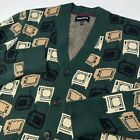 Bonobos Cardigan Mens Medium Cashmere Blend Retro TV Print Green Sweater