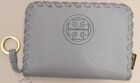 Tory Burch Light Blue Stitch Pebbled Leather Marion Mini Wallet With Key Ring