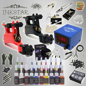 Inkstar Tattoo Kit 2 Rotary Machine Gun Set Power Supply Needles Grip Tip 20 Ink