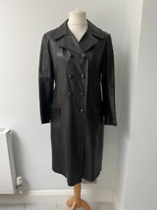 Vintage Quality  Long Black  Leather Trench Coat Size  S  10 - 12  Unisex  Goth