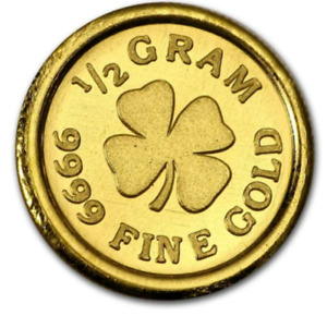1/2 gram .9999 fine Gold Round-Lucky 4 Leaf Clover-in capsule
