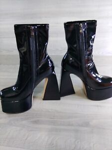 Platform Boots Women Mid Calf Square Toe Chunky High Heel Side Zipper US SZ 7