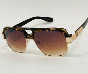 Men's Sunglasses Gold Metal Frame Square Vintage Retro Hip Hop Rap Black Brown