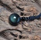Natural 16mm Rainbow Obsidian Stone Bead Pendant Necklace Spiritual Protection