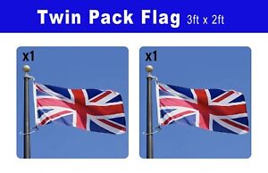 Union Jack Flag x2 - Brass Eyelets Double Stitched Great Britain UK Sport 3X2FT