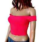 Textured Crop Top Womens M/L Neon Coral Pink Textured Off the Shoulder 90s