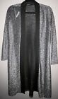 Silver Sparkle On  Black Long Duster Cardigan Sz Med NEW