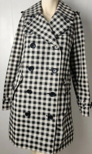 Coach Checkered Black & White Trench Coat Size 0 EUC NOTE! Missing Belt