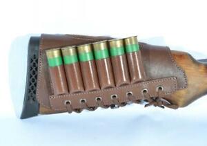 Leather Shotgun Shell Cartridge Buttstock Holder Cheek Rest Cover 20 GA 6 Loops