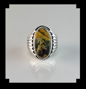 Navajo Style Sterling and Bumblebee Jasper Ring Size 7