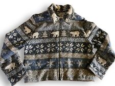 Vintage Blue Gray Wooded River Wool Blend Winter Bears Crop Jacket Medium