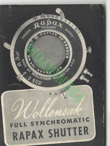 Vintage Wollensak Rapax Full Synchromatic Shutter Manual