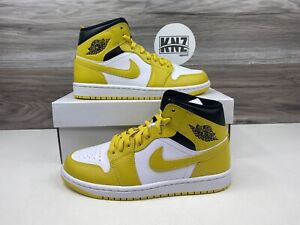 *Nike Air Jordan 1 Mid 'Vivid Sulfur' Yellow White Shoes Women's (BQ6472 170)