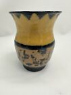 Art Studio Pottery Vase Vessel Jar Tan Brown Blue small, signed bottom