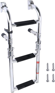Stainless Steel 3 Step Folding Boat Ladder, 2+1 Steps Portable Swim Ladder for M