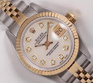 Rolex Lady Datejust 26mm Two Tone Steel 18k Gold Fluted-White MOP Diamond Dial