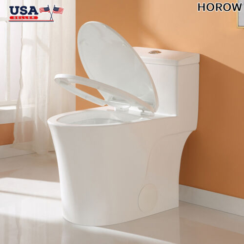 Power Dual Flush 0.8/1.28 GPF Elongated One Piece Toilet W/Chair Seat ADA Height