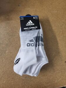 Adidas Mens 6-Pack Superlite No Show Socks Shoe Size: 6-12 White/Grey 6 Pair