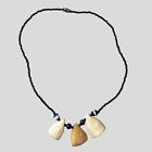 Vintage Carved Pendant Seed Bead Necklace Barrel Screw Clasp 16 Inches