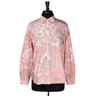 Foxcroft Womens Shirt Peach Pink Floral Wrinkle Free Long Sleeve Blouse Top 14