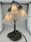Tiffany Style Lily Pad Table Lamp 3 Frosted Art Glass Tulip Shades Pink Art Deco
