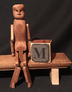 New ListingAntique Primitive Hand Carved Folk Art Wood Toy Jointed Limberjack Jig Man AAFA