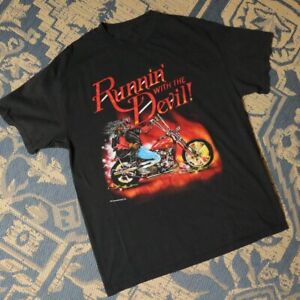 90s Vintage 3d Emblem Style T-Shirt Angel Devil Men’s L Motorcycle