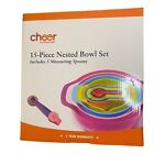 Cheer Collection 15 Piece Nested Bowl, Strainer and Measuring Utensil Set