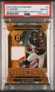 DJ MOORE 2023 GOLD STANDARD HEART OF GOLD PATCH WHITE GOLD 33/49 PSA 8
