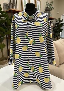 Blair Womens Short Sleeve Striped Button Down Shirt Pineapples Size 3XL