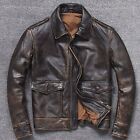 Mens Vintage A2 Bomber AIR Force Style Distressed Brown Real Leather Jacket