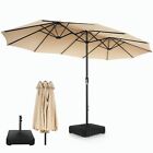 Patio Umbrella 15ft Double-Sided Market Garden Umbrella Outdoor Sunshade w/Base