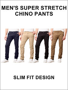 Men's Super Stretch Slim Fit Everyday Chino Pants (Sizes:- 30-42) NEW FREE SHIP