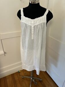 Vtg White Cotton Nightgown Prairie Cottagecore Size 2X Swiss Dot Pleats Ruffle
