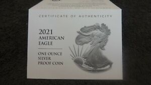2021 W T2  American Silver Eagle  Proof  COA ONLY!!!!!!. no coins !!!!!!