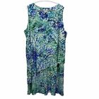 Susan Graver women's size 2X summer dress tiered sleeveless blue green plus size