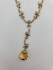 Vintage Gold Amber Rhinestone Necklace Pendant Costume Jewelry Accessory Gift