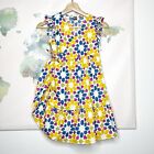 Tea Collection Dress Size 7 Wrap Geometric Floral Yellow Blue Pink Cotton