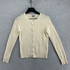 Ann Taylor Sweater Womens Size Small Ivory Cardigan 100% Cashmere Cable Knit