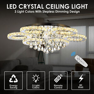Ceiling LED Crystal Chandelier with Remote 3 Colors Pendant Lights  Living Room