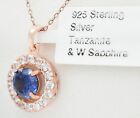 LAB CREATED 0.89 Cts AAA TANZANITE & WHITE SAPPHIRE PENDANT NECKLACE .925 SILVER