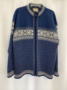Dale of Norway Wool Full Zip Long Sleeve Knit Ski Blue/ white  Sweater Men's XL