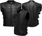 NEW Black Real Cow Hide Leather Tactical SWAT Style Biker Motorcycle Vest Jacket