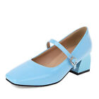 Women's Mary Jane Plus Size Cute Square Toe Block Heel Ankle Strap Pumps Shoes