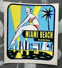 Original Vintage MIAMI BEACH Florida TRAVEL Water DECAL pinup cityscape bikini