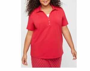 Catherines Suprema Plus Size Red Polo Duet Cotton Top Blouse 4X, 30/32W
