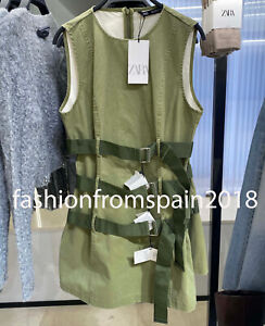 ZARA NEW WOMAN SHORT WAXED DRESS WITH BELTS GREEN XS-XXL 5427/301